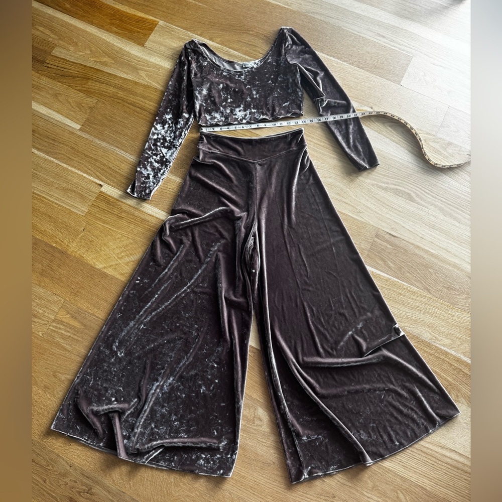 Free People soft Velvet crop top & Wide Leg pants Set Small